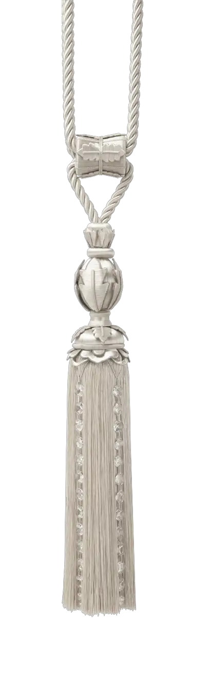Photo of Leaf Embellished Tassel Tieback with Strings of Crystals to Skirt (optional)