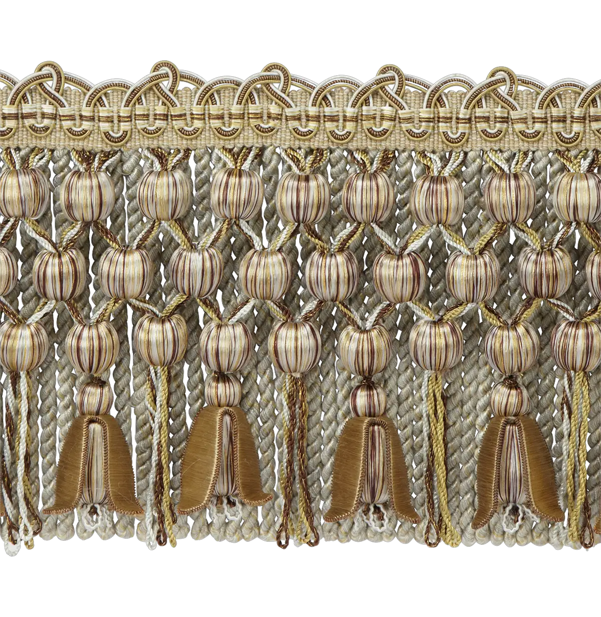 Photo of Braid Top Bullion Fringe with Yarn Ball Lattice & Bell Hangers